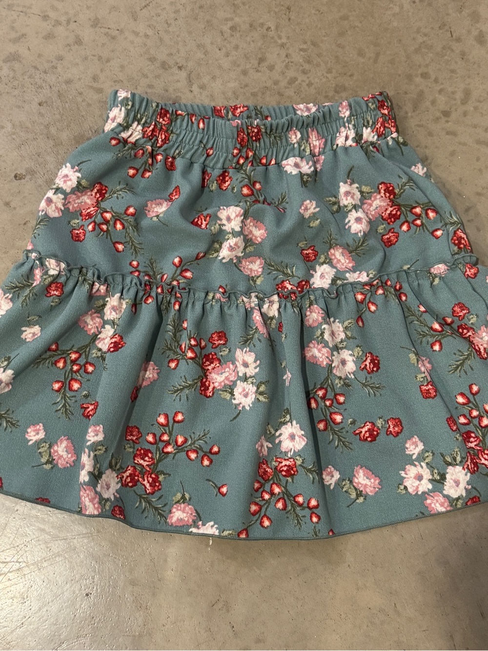 Floral Tiered A-Line Skirt - Teal Floral